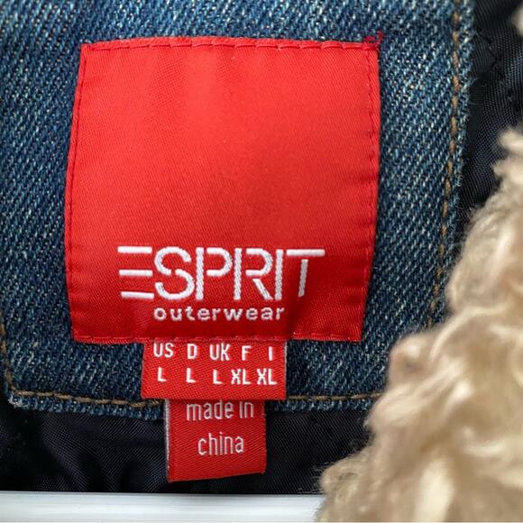 Esprit Penny Lane Denim Sherpa Trim Jean Coat Jacket size large quilted - Picture 10 of 10